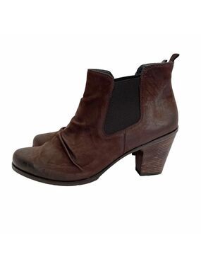 Paul Green Juno Brown Ruched Leather Ankle Boots UK 7.5 Women's 10 Block Heel